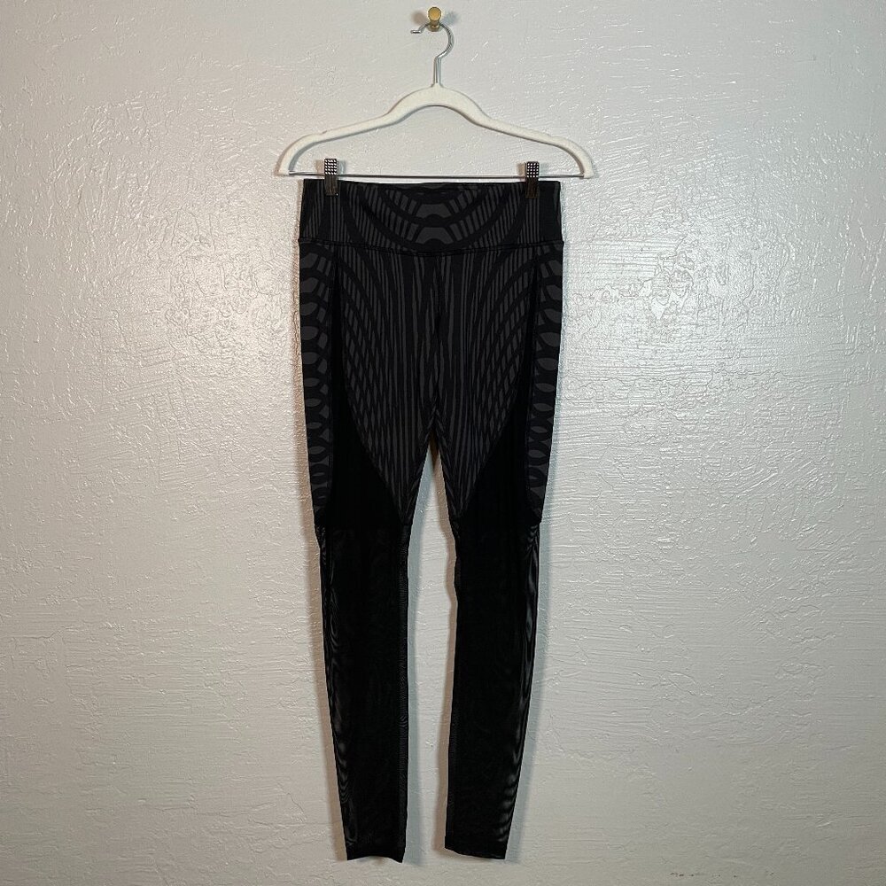 ALO Yoga Women M Black Gray Motion Arches Goddess Legging Mesh Panel Athletic